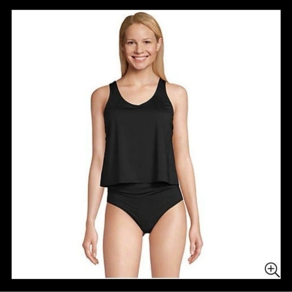 Land's end swimsuit black FAUXKINI V-NECK - Picture 3 of 7
